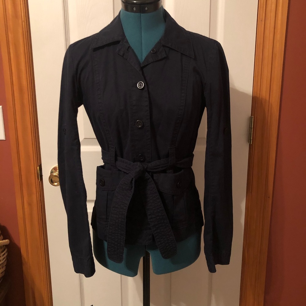 J Crew navy jacket with tie size 0